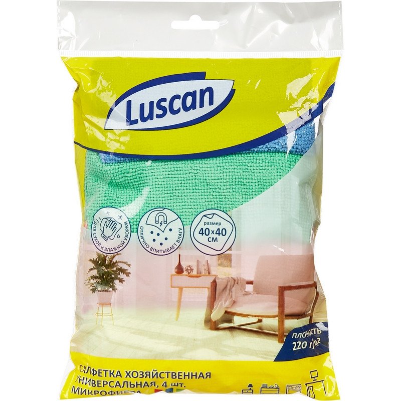 превью Салфетки хозяйственные Luscan микрофибра 40×40 см 4 штуки в упаковке