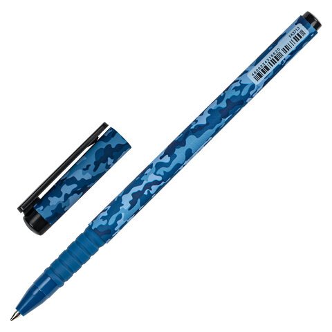 Ручка шариковая BRAUBERG SOFT TOUCH GRIP «MILITARY», СИНЯЯ, мягкое покрытие, узел 0.7 мм