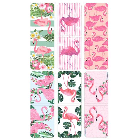 Закладки для книг МАГНИТНЫЕ, «FLAMINGO», набор 6 шт., 35×25 мм, BRAUBERG