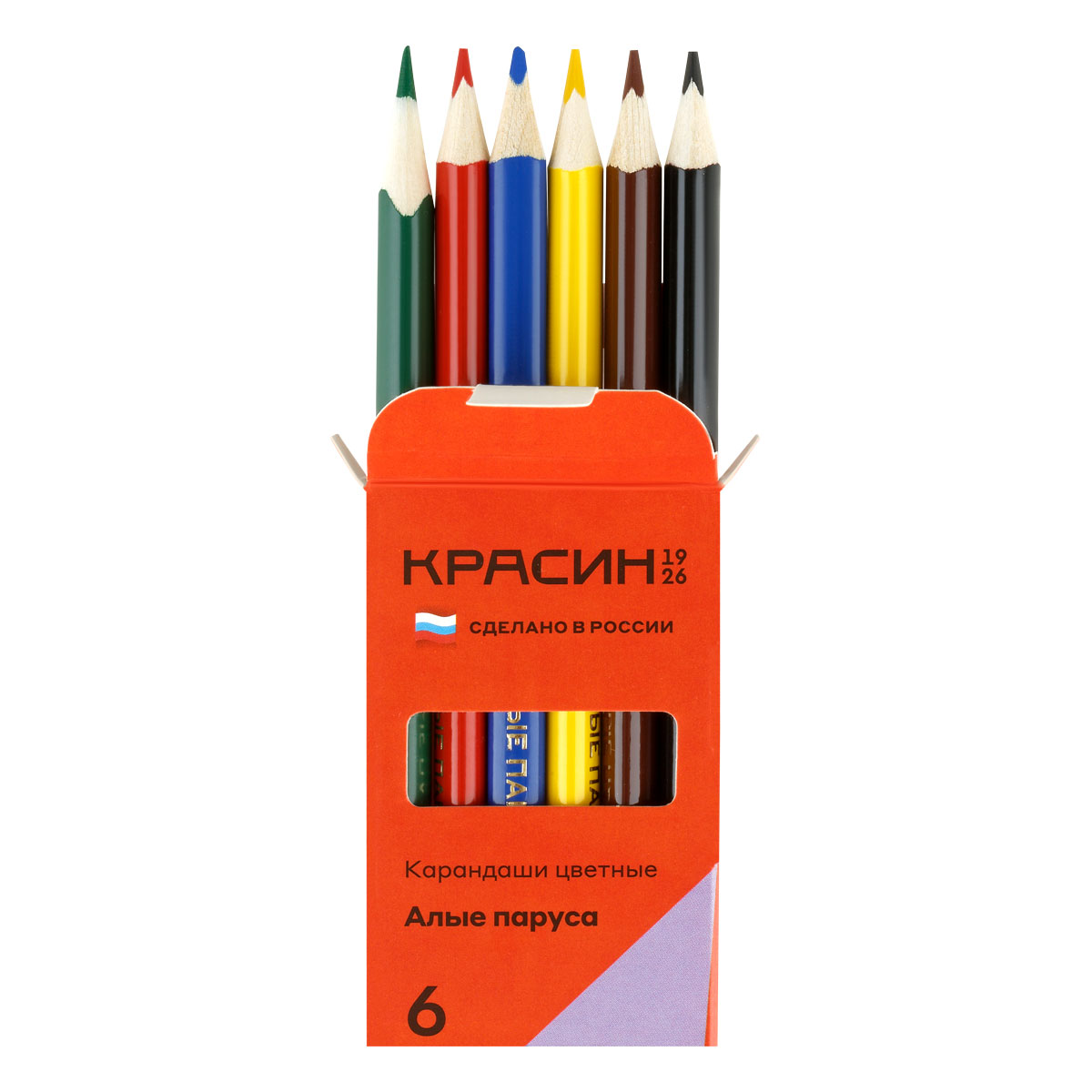 Карандаши цветные Красин «Алые Паруса», 06цв., трехгран., заточен., картон, европодвес