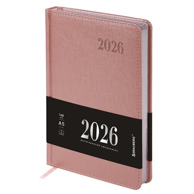 Ежедневник датированный 2026, А5, 138×213 мм, BRAUBERG «Impression», под кожу, розовый