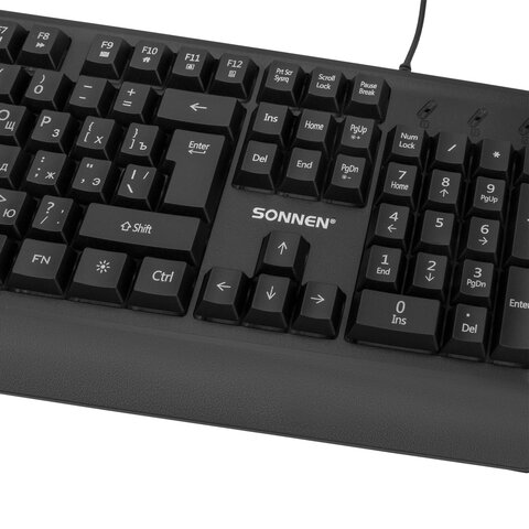 Клавиатура проводная USB, 104 клавиши, LED-подсветка, SONNEN K305, черная