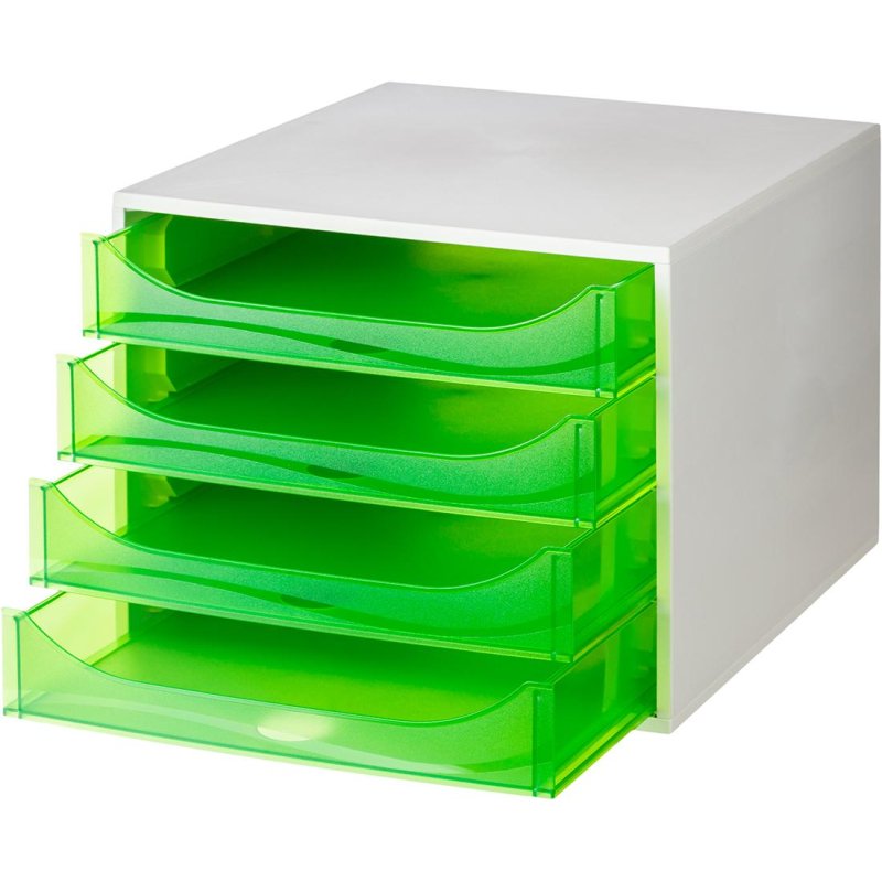 Бокс с выдвижными лотками Attache Selection 4 лотка серый/зеленый (формат А4+)