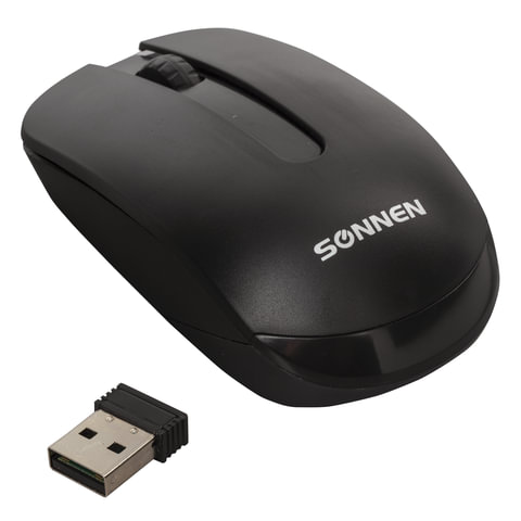 Мышь беспроводная SONNEN M-3032, USB, 1200 dpi, 2 кнопки+1 колесо-кнопка, оптическая, черная