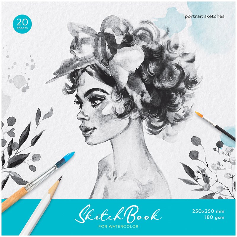 Скетчбук для акварели 20л. 250×250мм на склейке ArtSpace «Portrait», 180г/м2