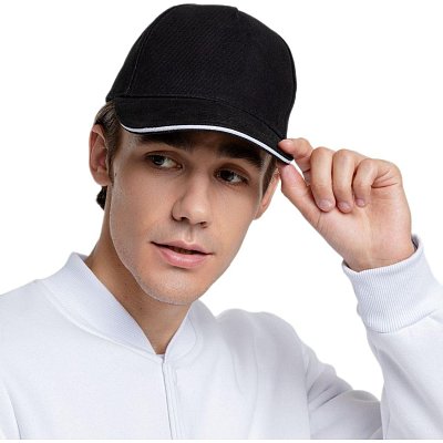 Бейсболка Classic, черная с белым кантом