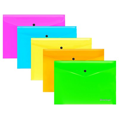 Папка-конверт на кнопке Berlingo «Neon» А4, 200мкм, ассорти неоновых цветов