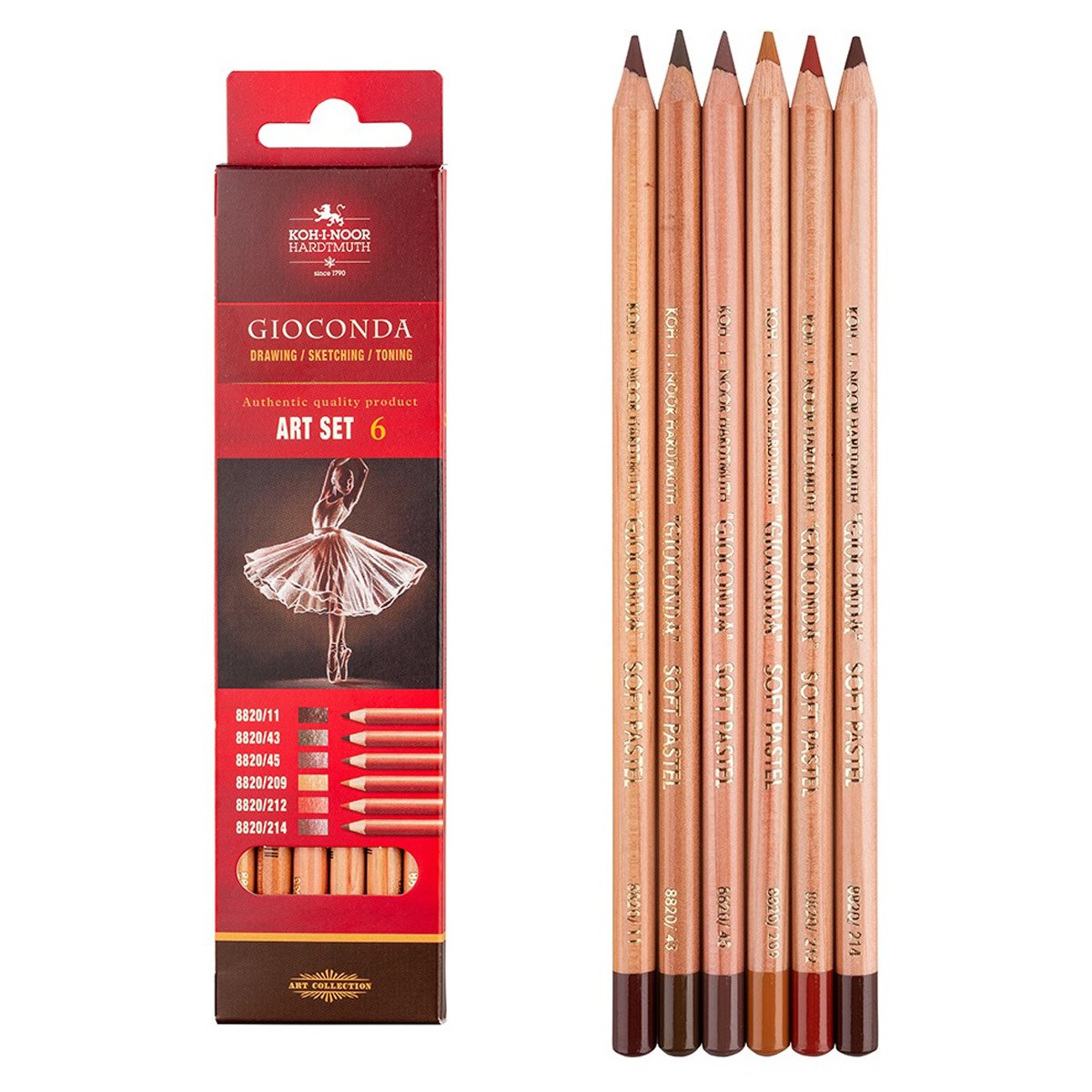 Пастельные карандаши Koh-I-Noor «Gioconda Soft 8826 Brown Line », 6цв., картон. упак., европодвес