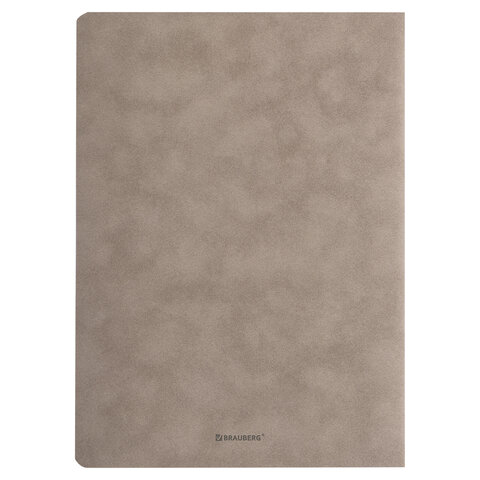 Тетрадь 60 л. без линовки обложка кожзам под замшу, сшивка, B5 (179×250мм), СЕРЫЙ, BRAUBERG CAPRISE