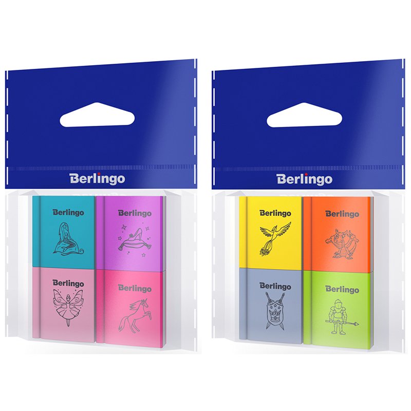 превью Ластик Berlingo «Fairy Tales», 4шт, термопласт. резина, 28×25×7мм, пакет с европодвесом