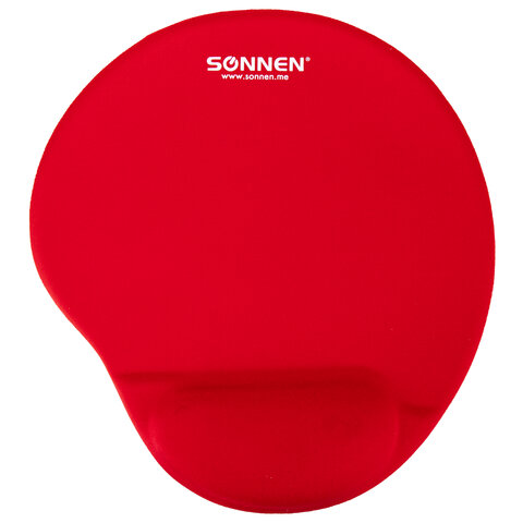 Коврик для мыши с подушкой под запястье SONNEN, полиуретан + лайкра, 250×220х20 мм, красный