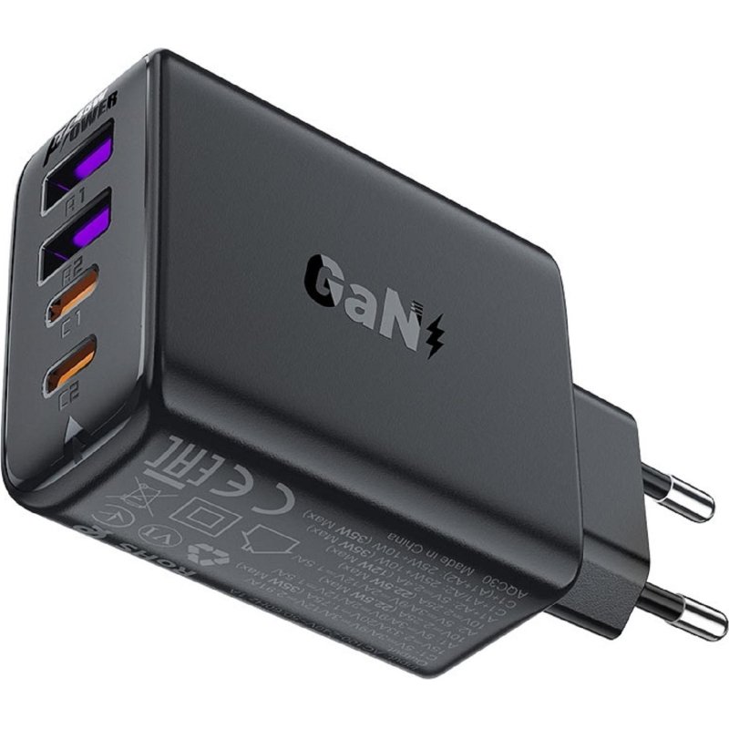 Зарядное устройство ACEFAST A61 PD45W GaN (2xUSB-C+2xUSB-A), сетевое, черный