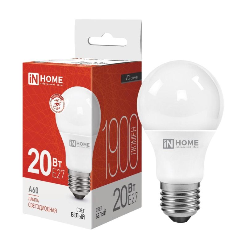 превью Лампа светодиодная LED-A60-VC 20Вт 230В Е27 4000К 1900 Лм IN HOME