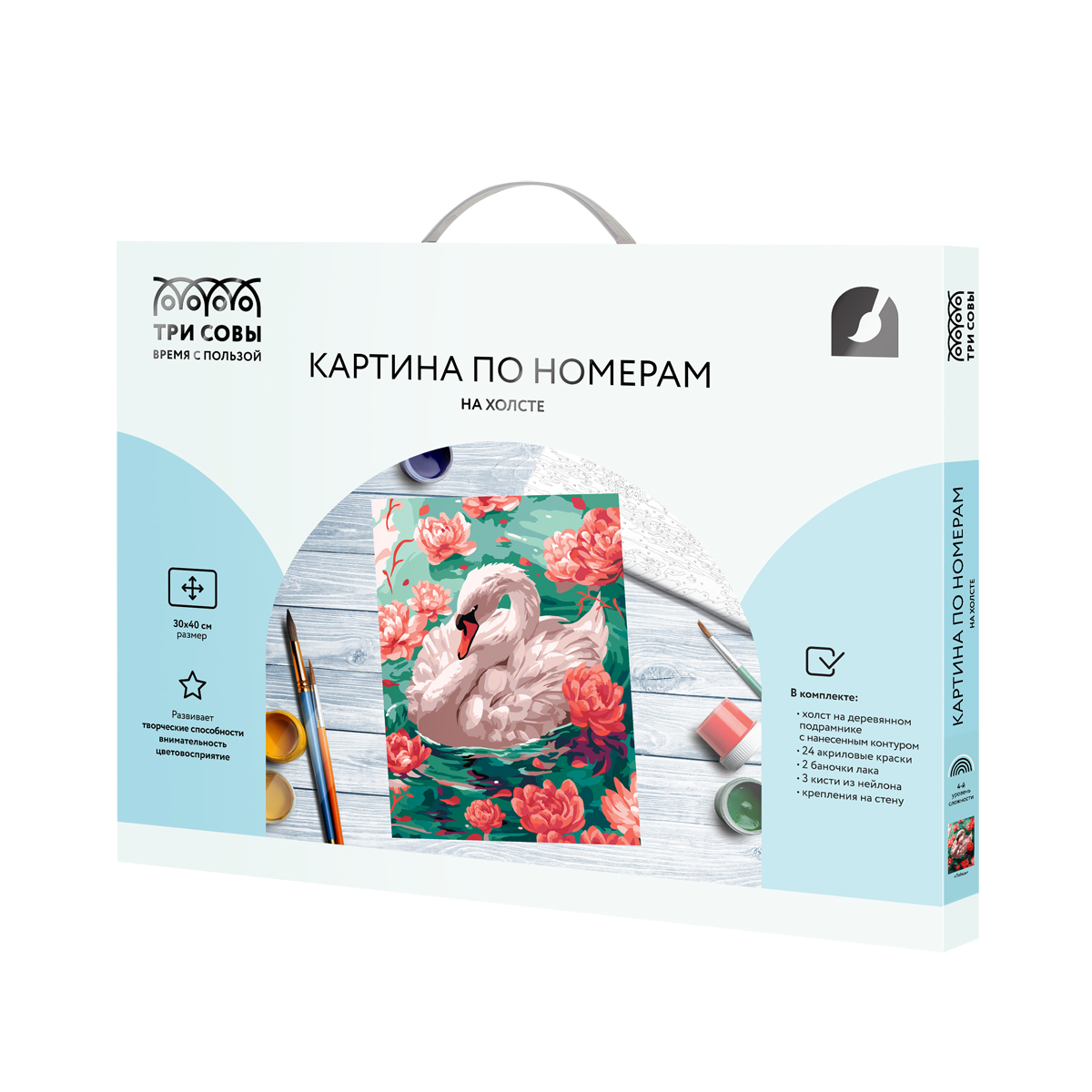 Картина по номерам на холсте ТРИ СОВЫ «Лебедь», 30×40, с акриловыми красками и кистями