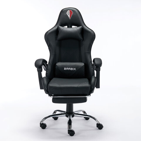 Кресло компьютерное BRABIX «Dexter GM-135», подножка, две подушки, экокожа, черное