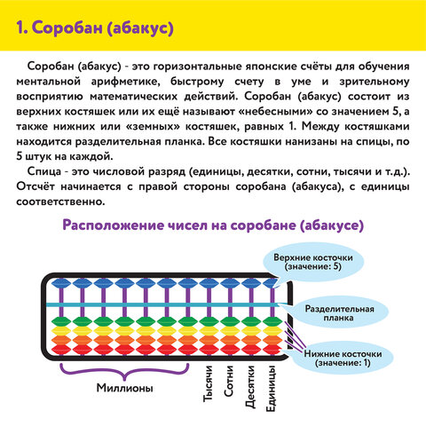 Счеты Абакус (соробан) радужные ЮНЛАНДИЯ «Ментальная арифметика», 13 разрядов кнопка обнуления