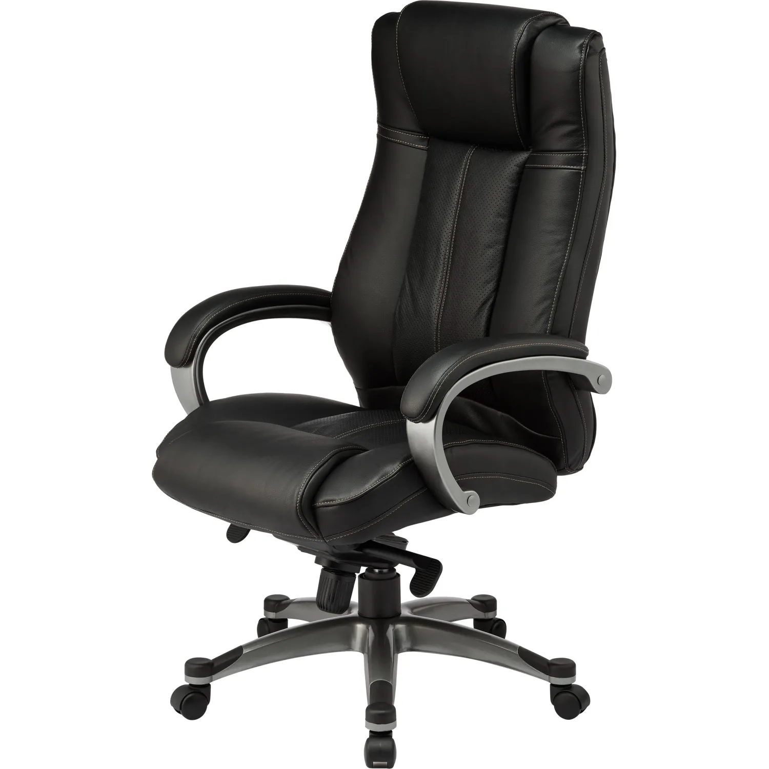 превью Кресло для руководителя Комус Мебель (Easy Chair) 604 чёрное (натуральная кожа с компаньоном, пластик)
