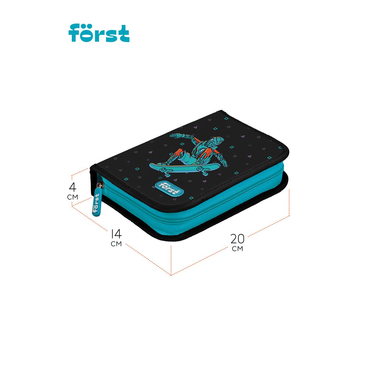 Пенал 1 отделение, 200×140×40 Först «Neo skater», дополнительная откидная секция, полиэстер