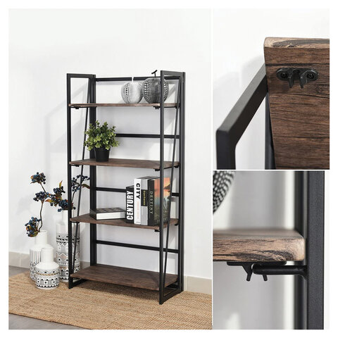 Стеллаж на металлокаркасе «BRABIX LOFT SH-001»600×300х1250 ммскладнойцвет морёный дуб641228