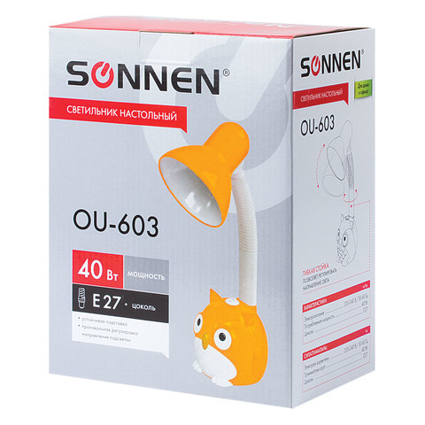 Светильник настольный SONNEN OU-603, на подставке, цоколь Е27, «Сова», желтый