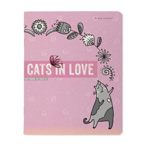 Тетрадь А5 48 л. BRUNO VISCONTI, скоба, клетка, Soft Touch, «CATS IN LOVE» (5 видов)