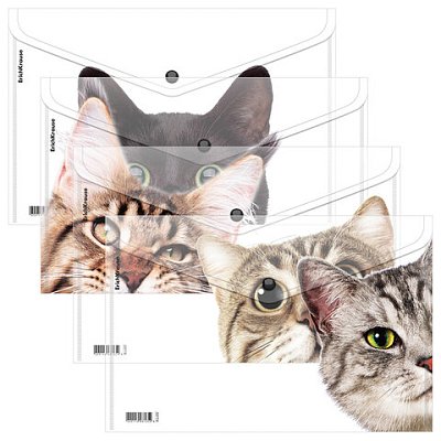 Папка-конверт на кнопке пластиковая ERICH KRAUSE «Hiding Cats», A4, ассорти