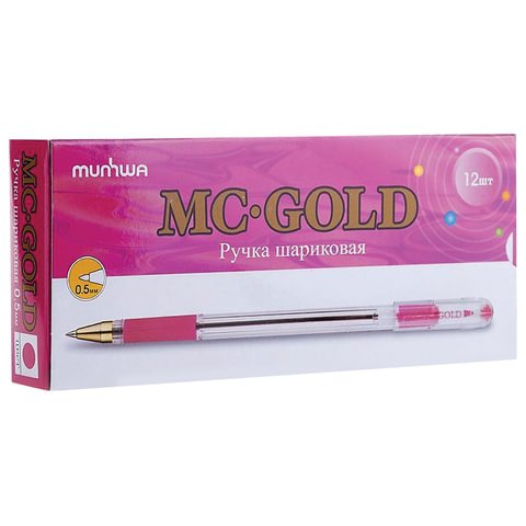 Ручка шариковая масляная с грипом MUNHWA «MC Gold», РОЗОВАЯ, корпус прозрачный, узел 0.5 мм, линия письма 0.3 мм