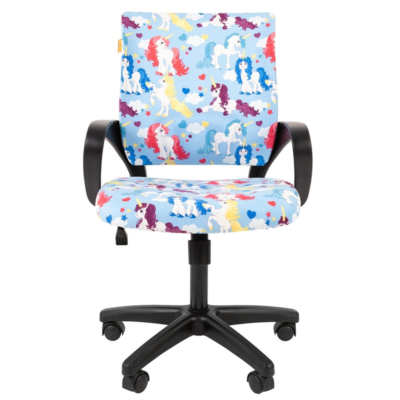 Кресло детское Chairman Kids 103, PL черн., ткань велюр, единороги, механизм качания спинки