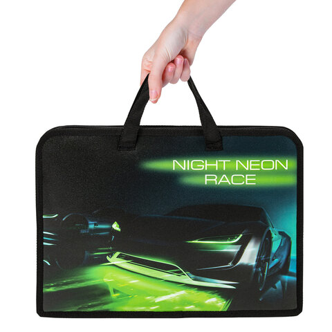Папка на молнии с ручками ЮНЛАНДИЯ А41 отделениепластикширина 40 мм«Neon race»270950