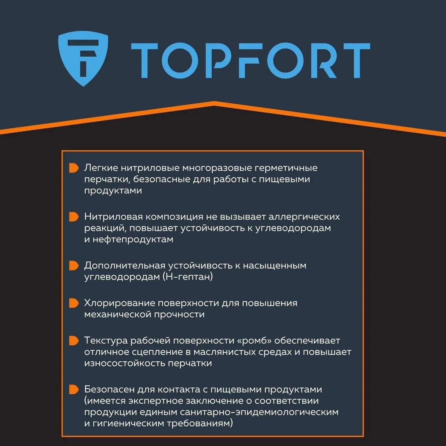Перчатки КЩС нитриловые TOPFORT Профхим Нит К80 Щ50 цв. синий разм 10, ПС