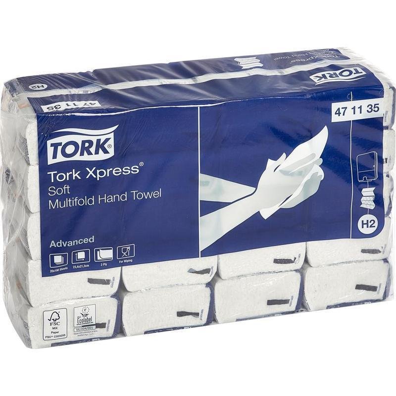 Полотенца бумажные листовые Tork Advanced Н2 Z-сложения 2-слойные 20 пачек по 190 листов (артикул производителя 471135)