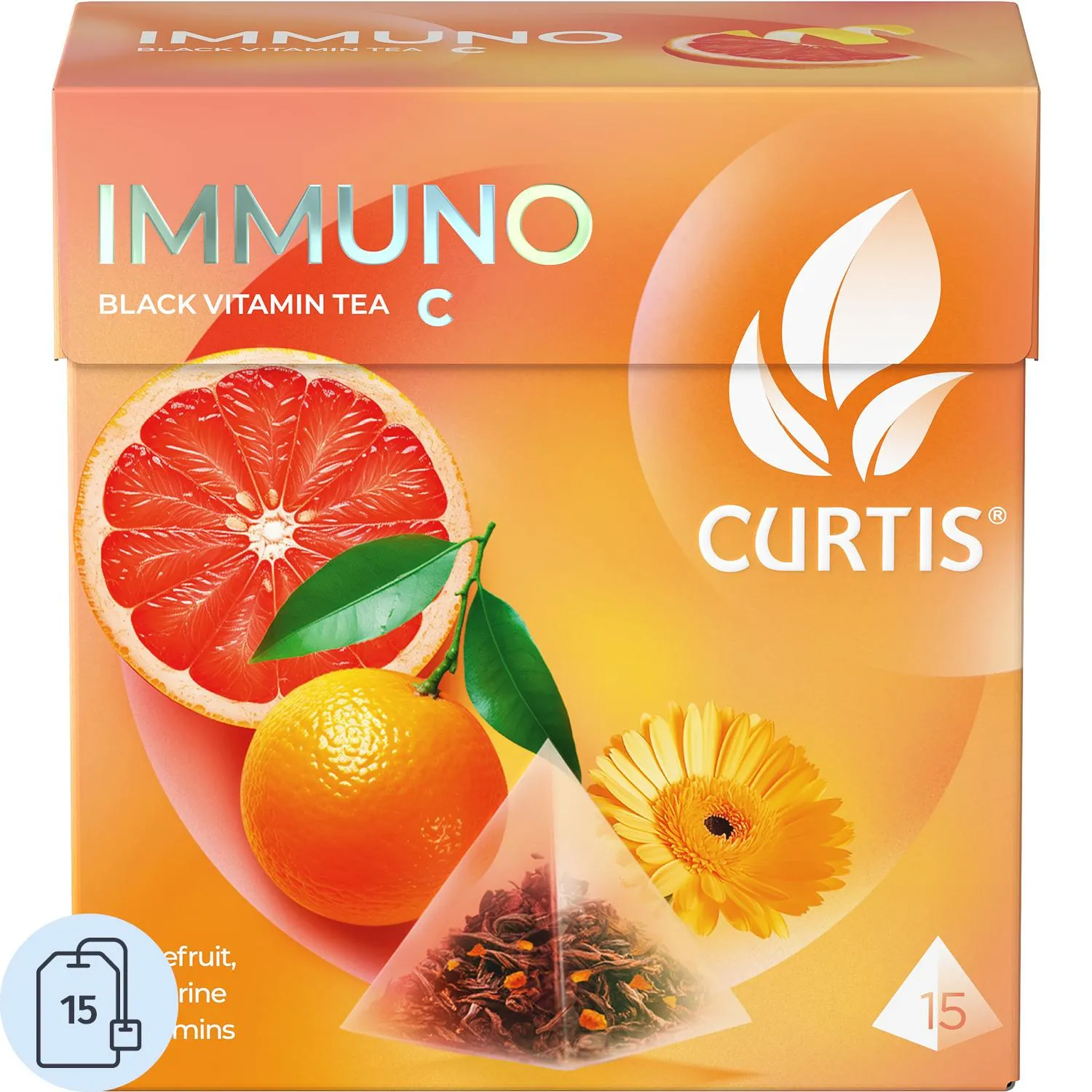 Чай Curtis Immuno черный грейпфрут, лайм и мандарин 15 пакетиков-пирамидок
