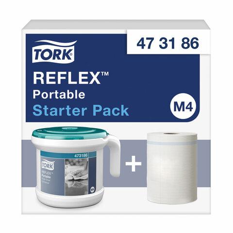 Диспенсер для полотенец переносной, TORK (M4) Reflex, стартовый набор с полотенцем, белый