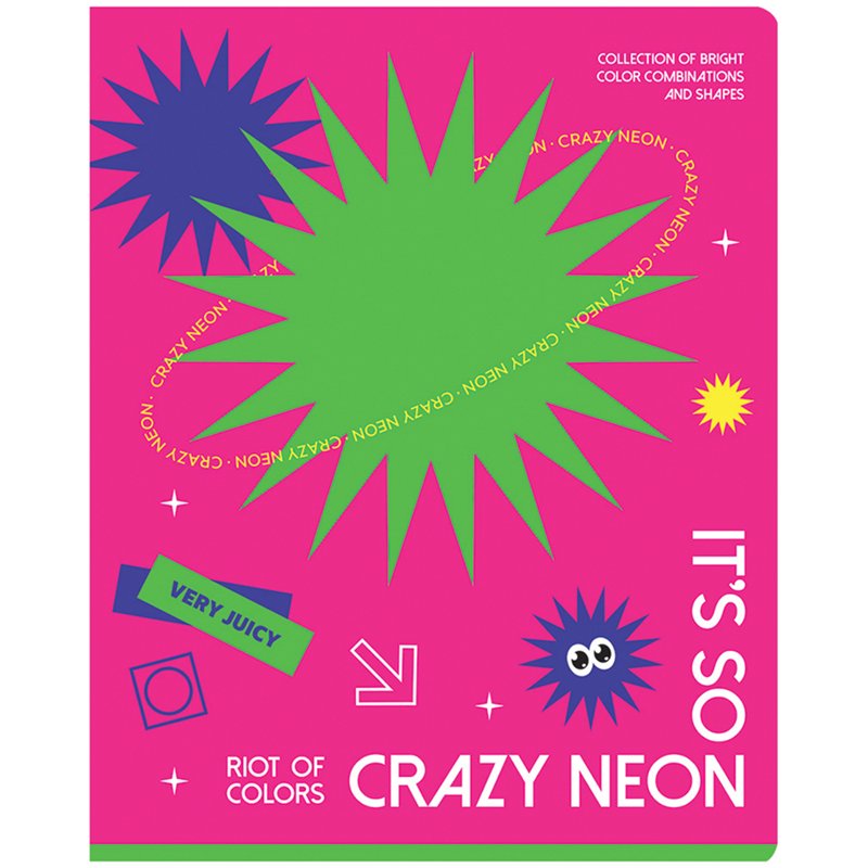 Тетрадь 48л., А5, клетка BG «Crazy neon», неоновая краска