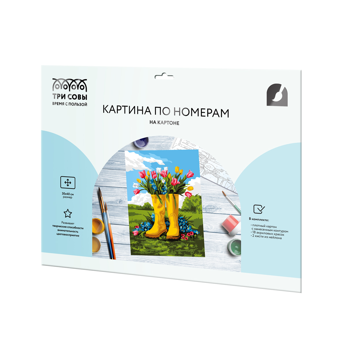 Картина по номерам на картоне ТРИ СОВЫ «Букет в сапогах», 30×40, с акриловыми красками и кистями
