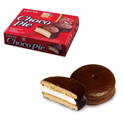 Печенье LOTTE «Choco Pie», прослоенное, глазированное, в картонной упаковке, 336 г (12 штук х 28 г)