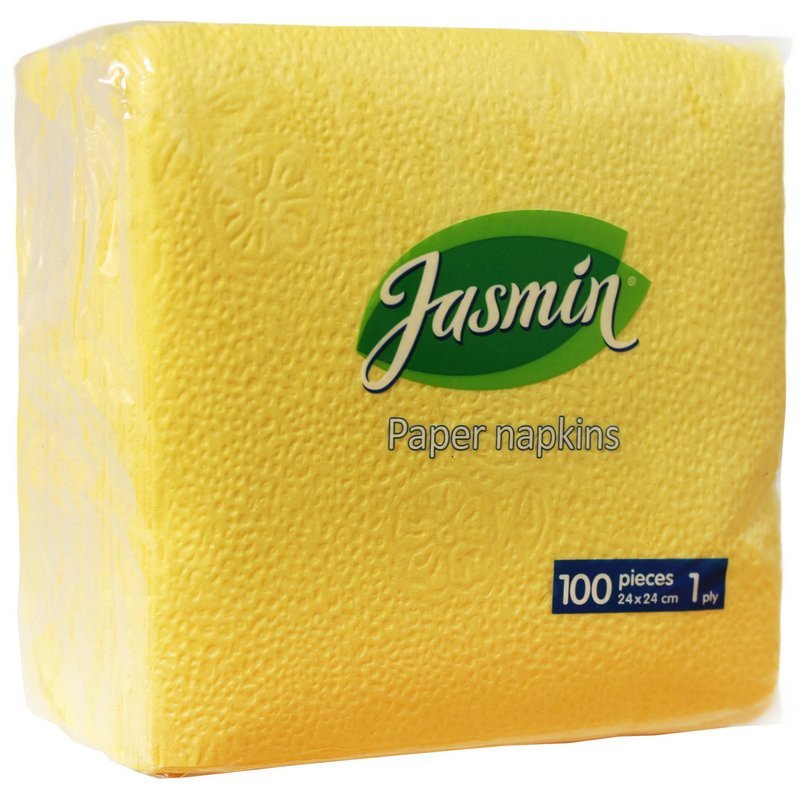 превью Салфетки бумажные Jasmin 1-слойные 24х24 см желтые (100 штук в упаковке)