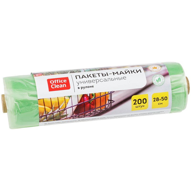 превью Пакет-майка OfficeClean, ПНД, 28+14×50см, 12мкм, рулон на втулке, 200шт., зеленый