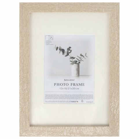 Рамка 21×30 см с паспарту 13×18 см, небьющаяся, багет 26 мм, МДФ, BRAUBERG «Ambassador», цвет дуб