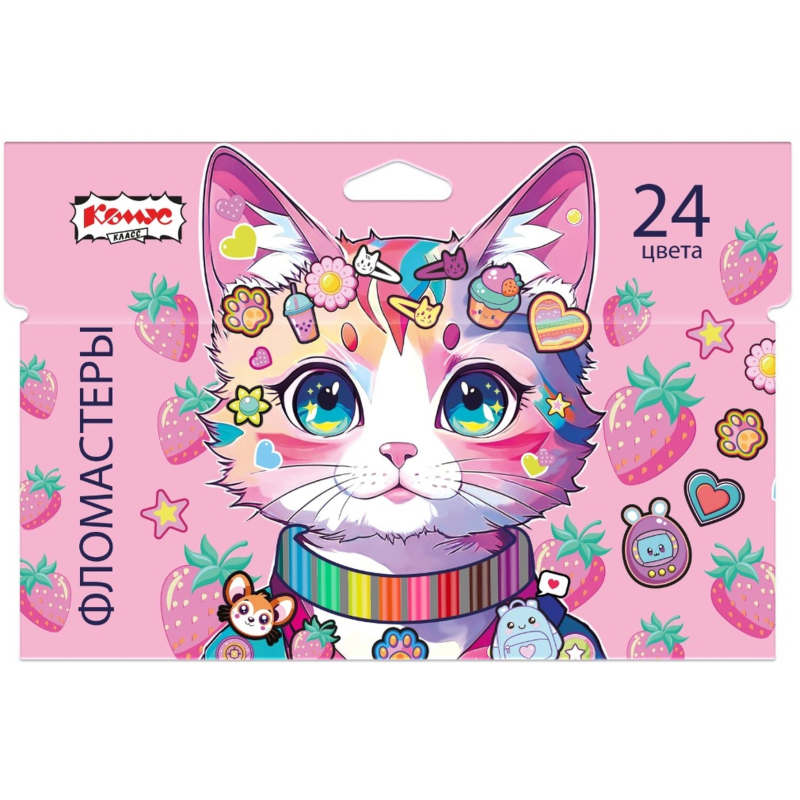 Фломастеры Комус Класс Kitty stickers 24 цв. в наб., вентилир., картон. упак