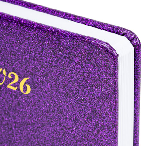 Ежедневник датированный 2026 А5 138×213мм BRAUBERG Sparkle, под кожу, блестки, фиолетовый