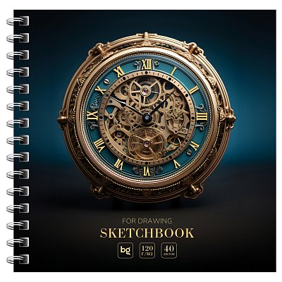 Скетчбук 40л., 170×170 BG «Steampunk. Time», на гребне, глянцевая ламинация, фольга, 120г/м2