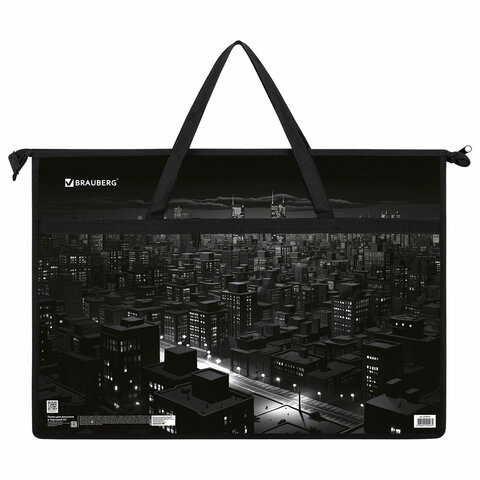 Папка для рисунков и чертежей с ручками BRAUBERG А3, пластик, молния сверху, «Night city»
