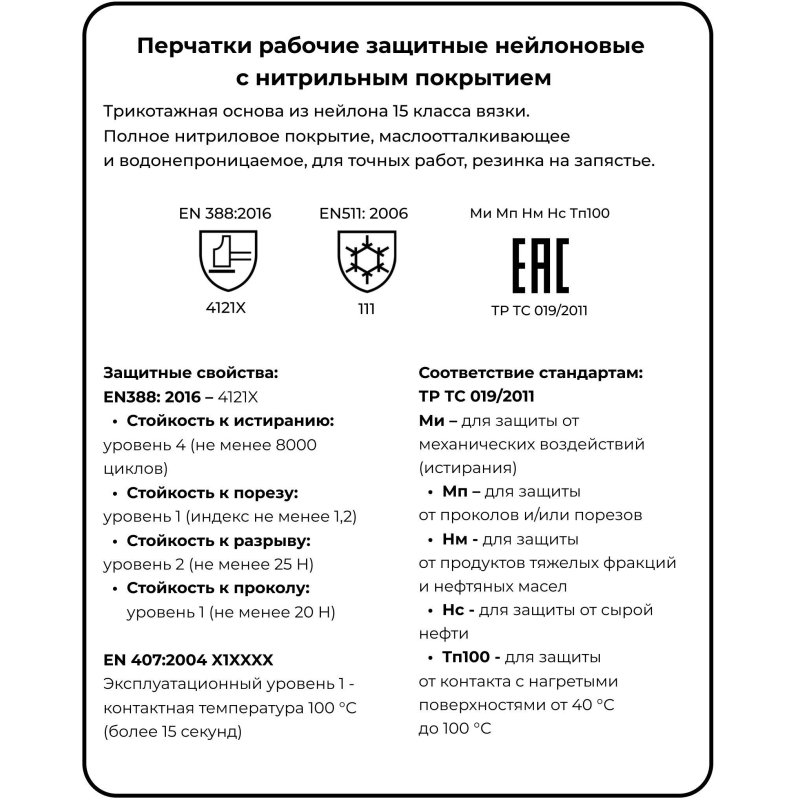 Перчатки нейлоновые с нитр. пеной SCAFFA Блэк Нит NY1359FRB цв. черный р.11