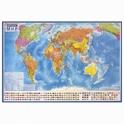 Карта мира политическая 101×70 см, 1:32М, с ламинацией, интерактивная, европодвес, BRAUBERG