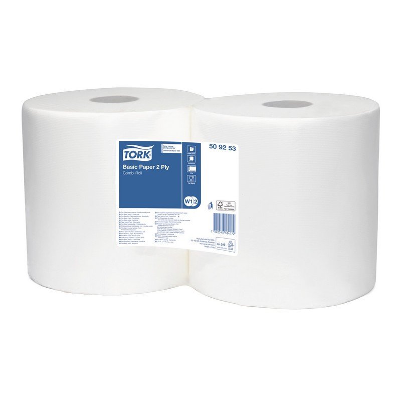 Протирочная бумага в рулонах Tork W1/W2 2-слойная (белая, 2 рулона по 264 метра)