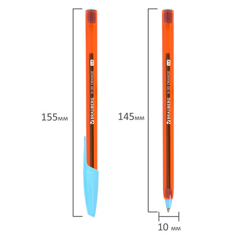 Ручка шариковая BRAUBERG X-30 ORANGE, СИНЯЯ, мягкое письмо, пишущий узел 1 мм, линия письма 0.5 мм