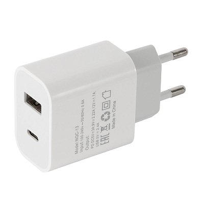 Зарядное устройство сетевое Red Line, USB+Type-C,3A, PD 20W, бел, УТ000024925