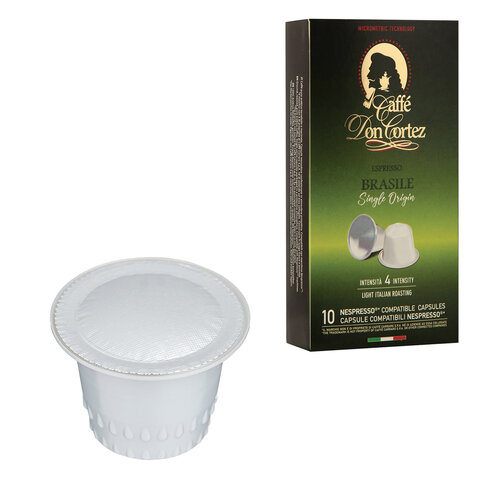 Капсулы для кофемашин NESPRESSO BRASILE, натуральный кофе, Италия, 10 шт. х 5.2 г, DON CORTEZ