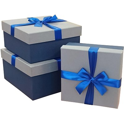 Набор подароч. коробок 3в1 с бантом тиснен. РОГОЖКА 210×210x110, Д10103К.114